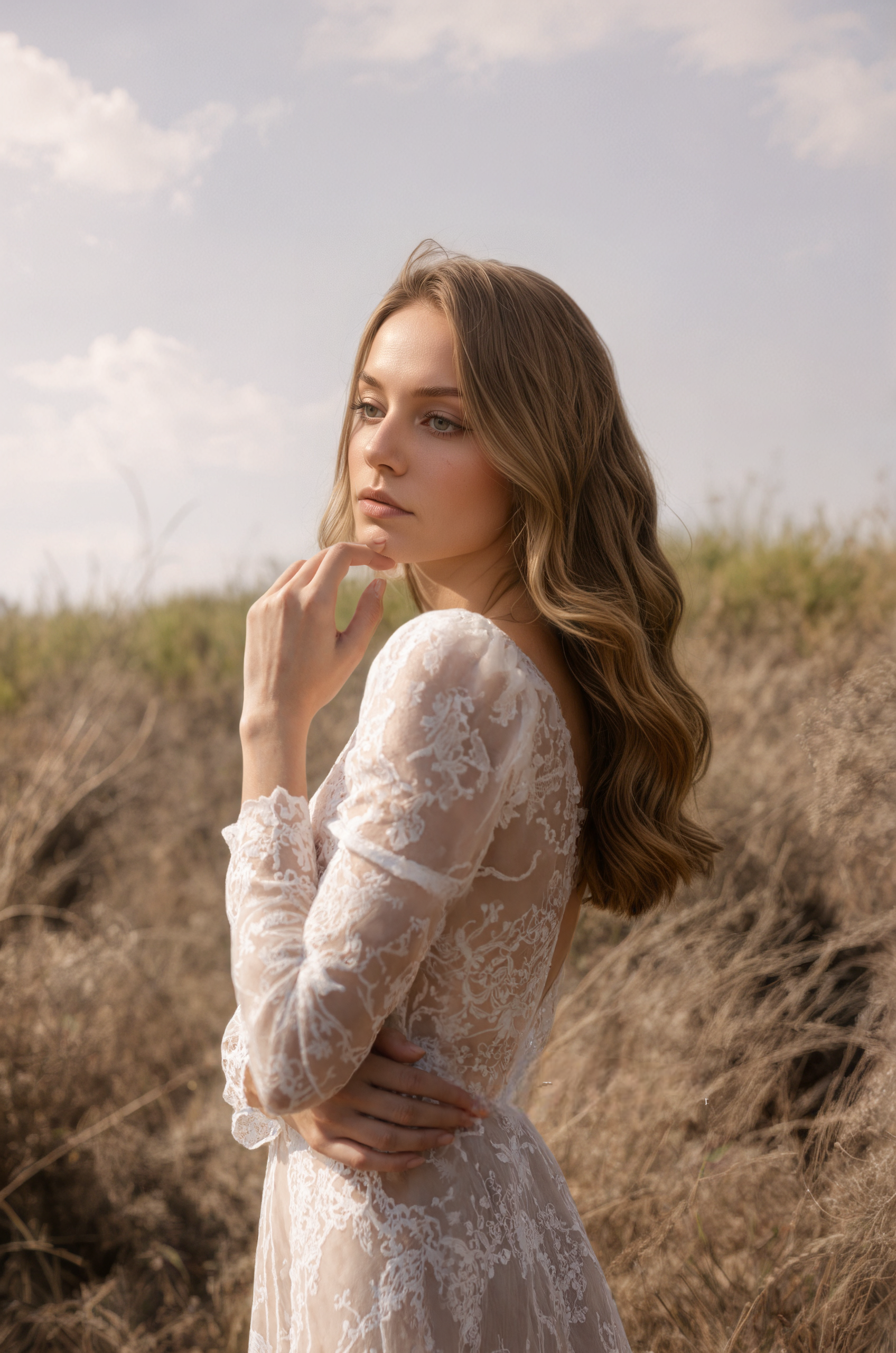 Long Sleeve Sheer Lacey Robe UnderDress | Embroidered Bridal Collection