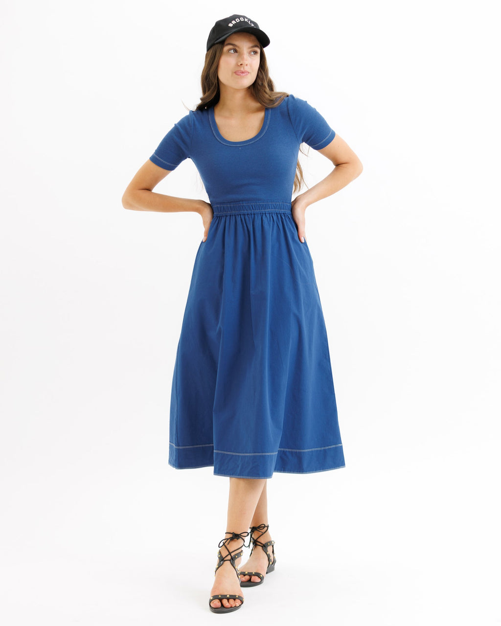 Casual Scoop Dress 3/4 Sleeves, Below the Knee Length Scoop Dress