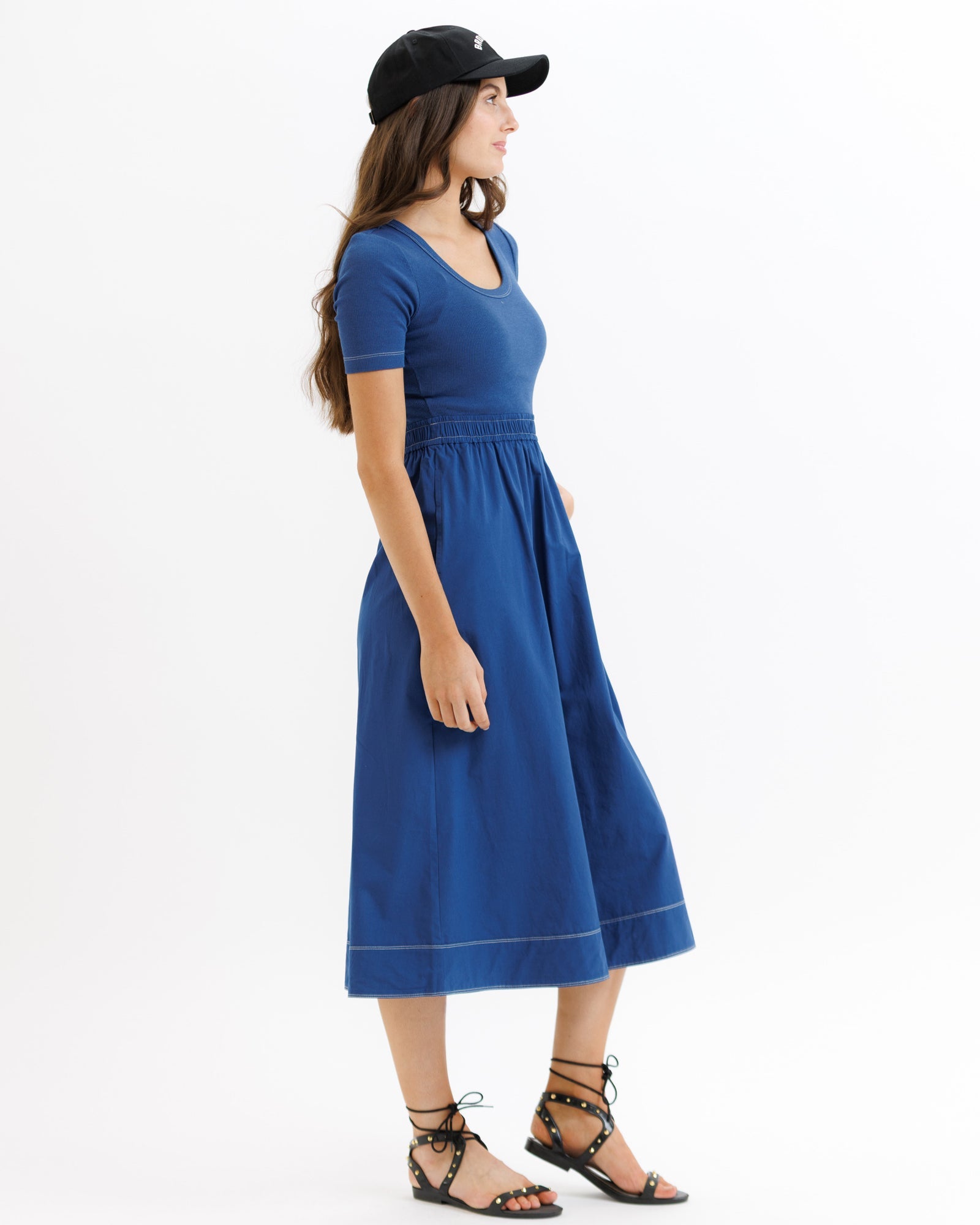 Casual Scoop Dress 3/4 Sleeves, Below the Knee Length Scoop Dress