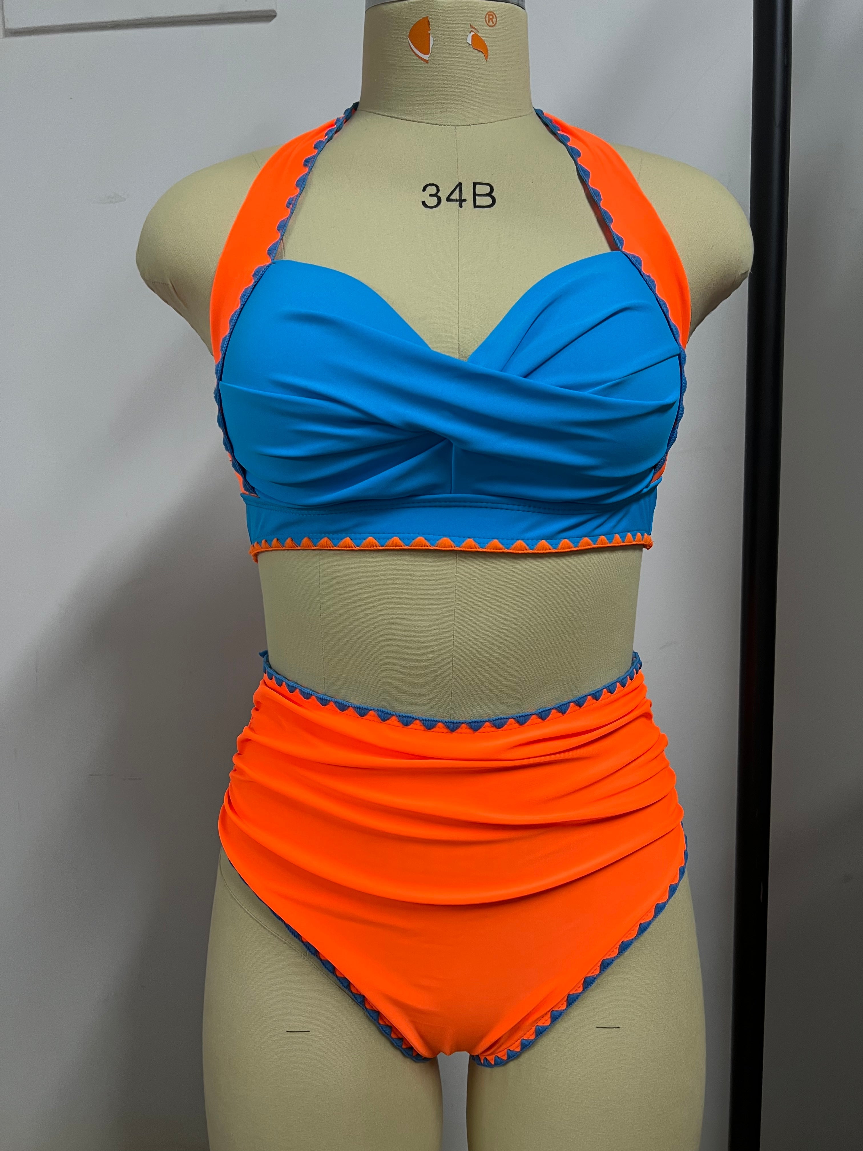Two Piece Classic Halter Push-Up Top and High Waisted Bikini Bottoms