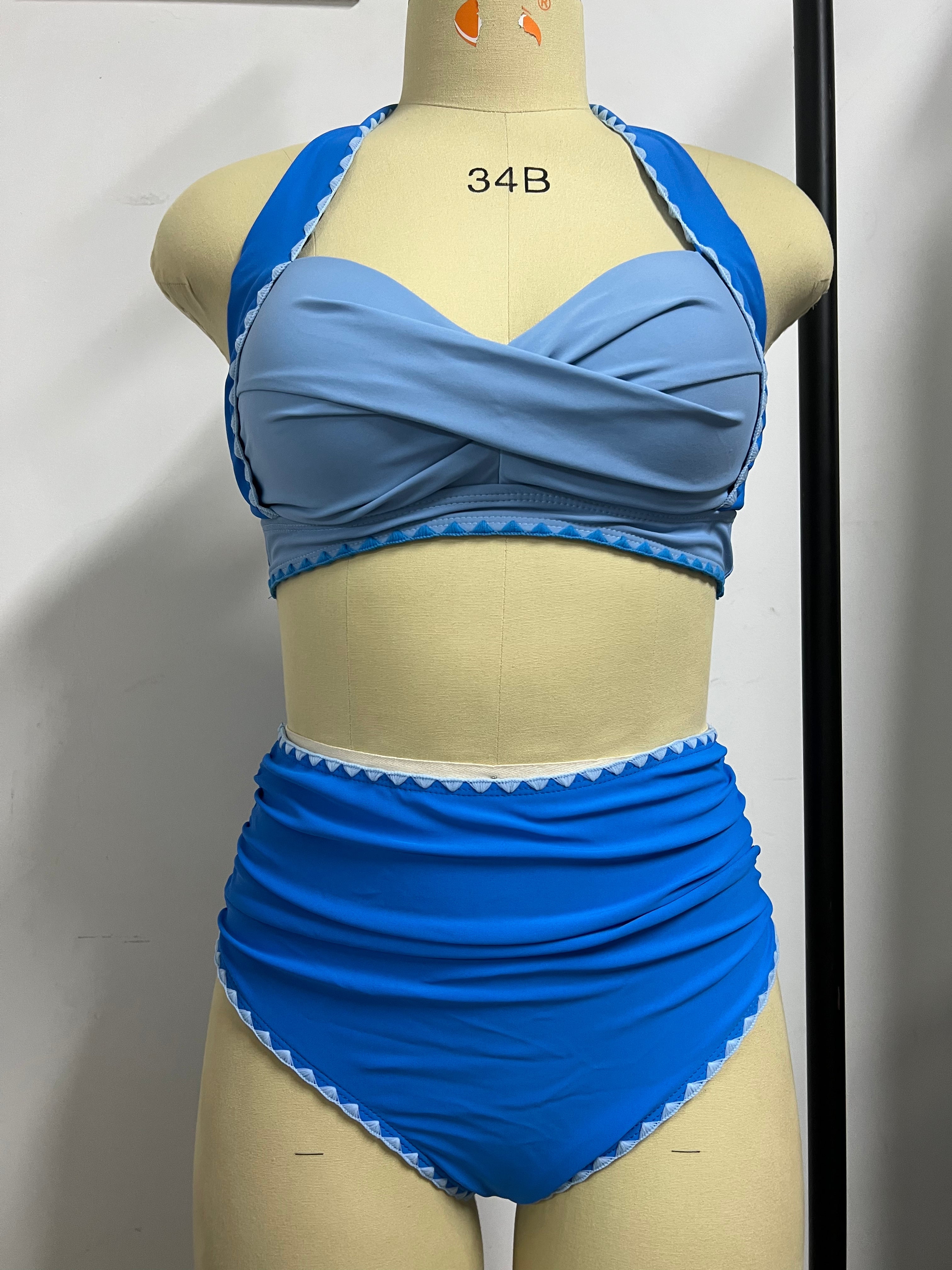 Two Piece Classic Halter Push-Up Top and High Waisted Bikini Bottoms