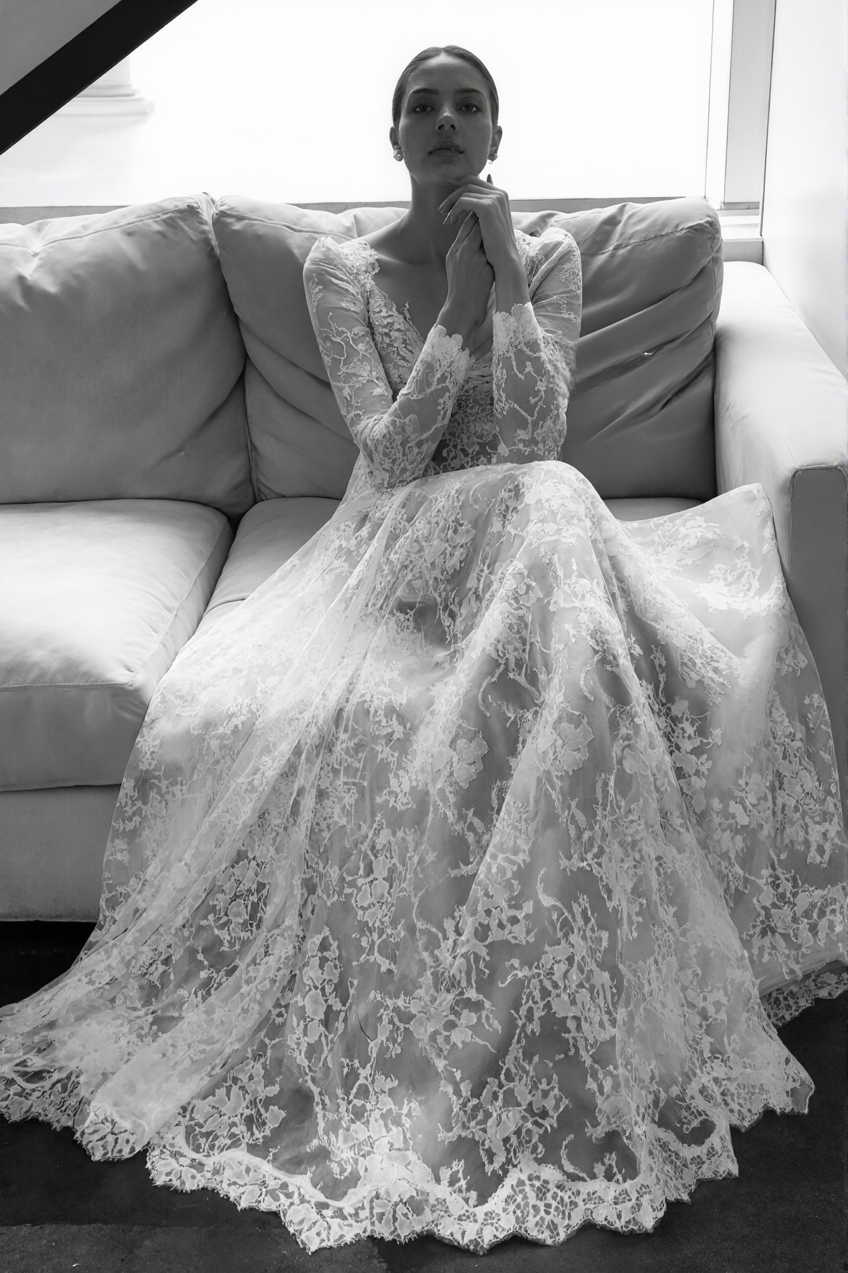Long Sleeve Sheer Lacey Robe UnderDress | Embroidered Bridal Collection