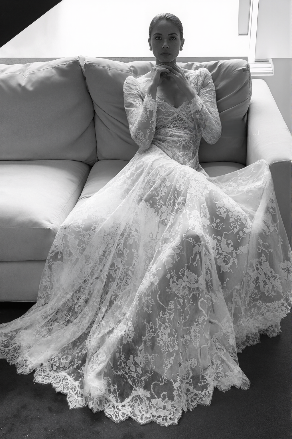 Long Sleeve Sheer Lacey Robe UnderDress | Embroidered Bridal Collection
