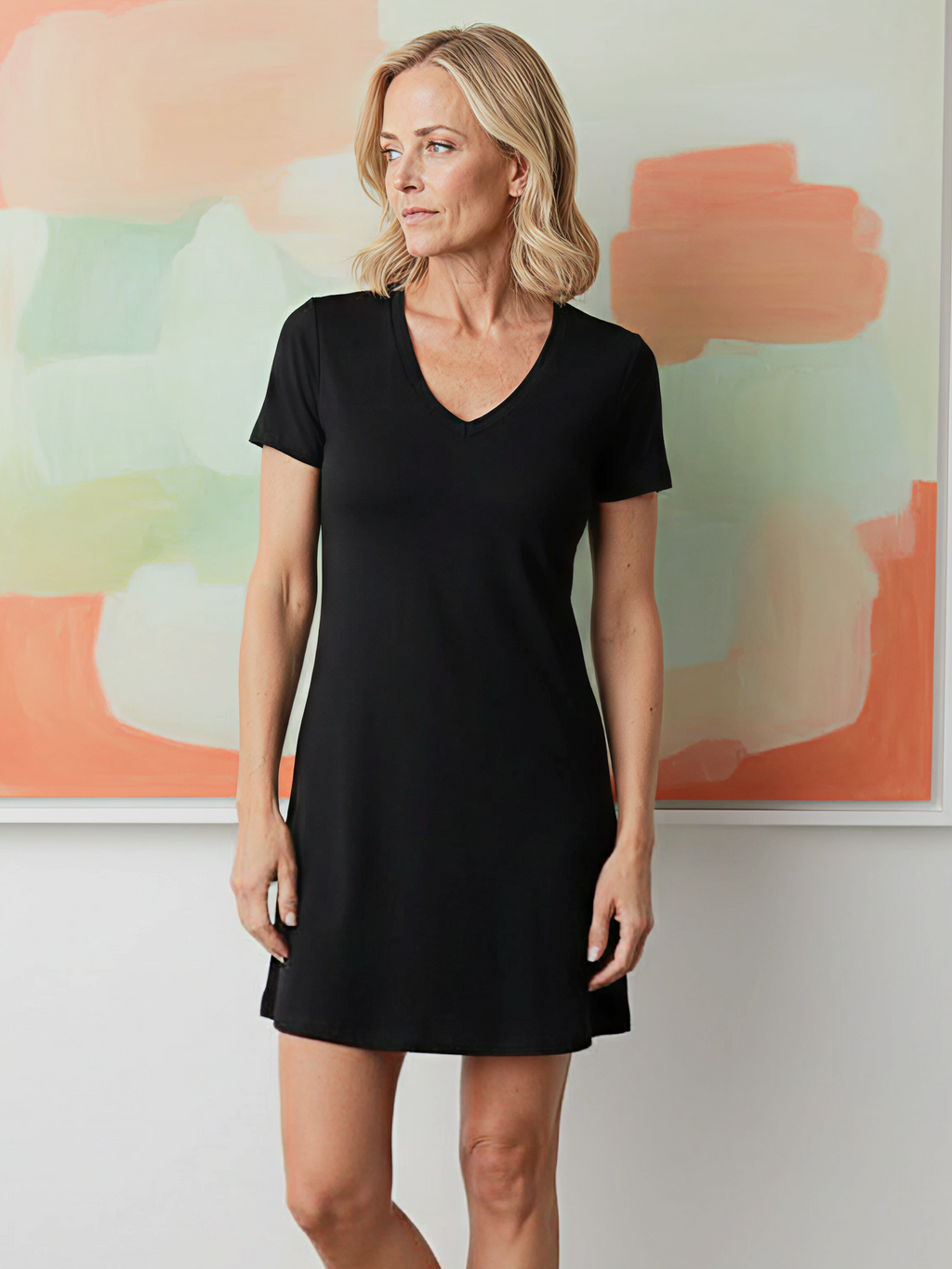 Black V-Neck Loungeware Pajama Sleeper Dress