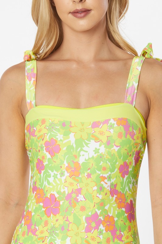 Traditional One-Piece Floral & Fauna Print Swimwear