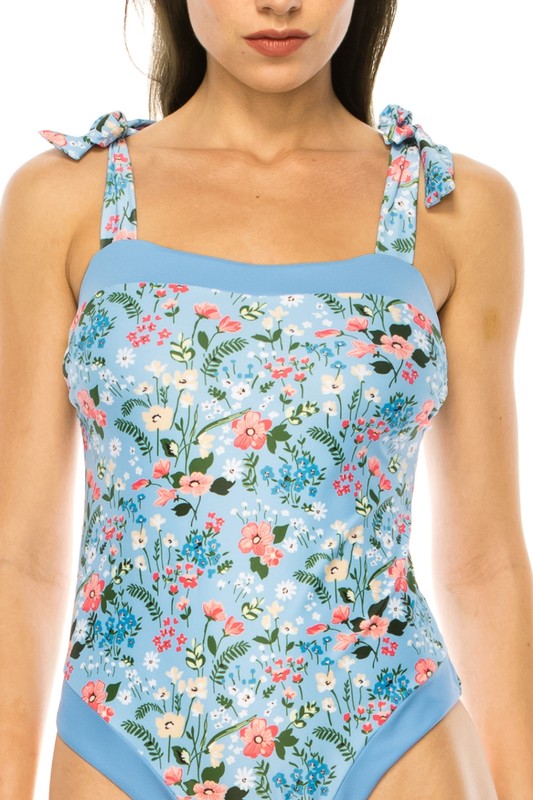 Traditional One-Piece Floral & Fauna Print Swimwear