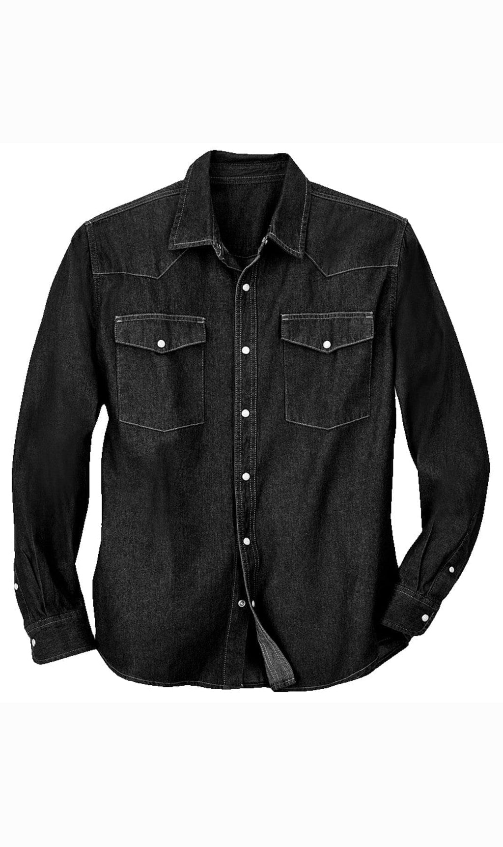 Front Double Pocket Men’s Button-Down Denim Long-Sleeve Casual Dress Shirt