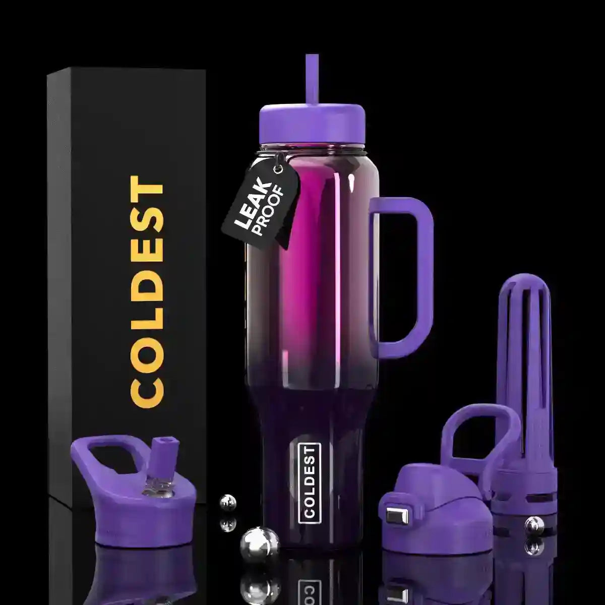 COLDEST PINK STAINLESS STEEL WATER BOTTLE 5 PIECE SET