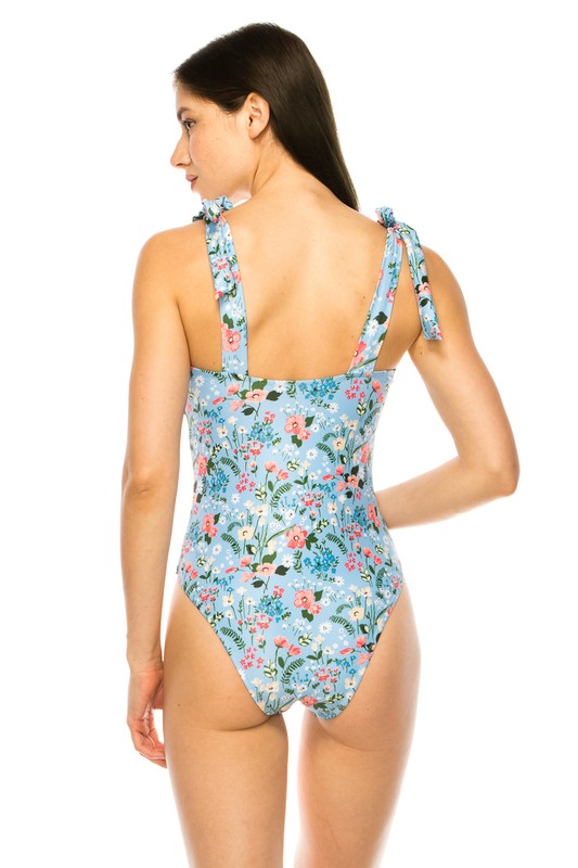 Traditional One-Piece Floral & Fauna Print Swimwear