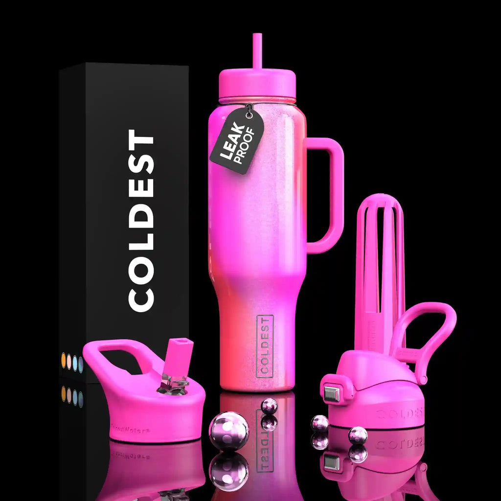 COLDEST PINK STAINLESS STEEL WATER BOTTLE 5 PIECE SET