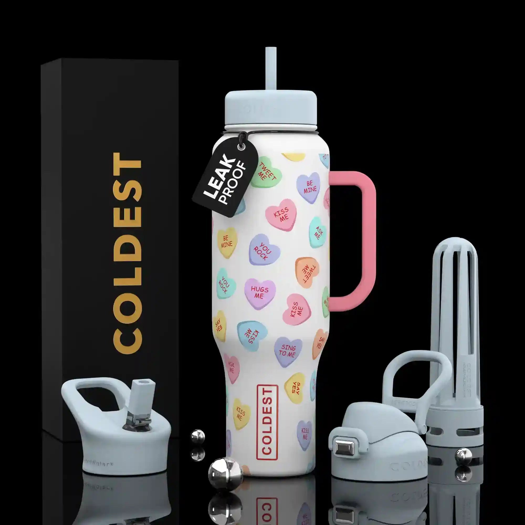 COLDEST PINK STAINLESS STEEL WATER BOTTLE 5 PIECE SET