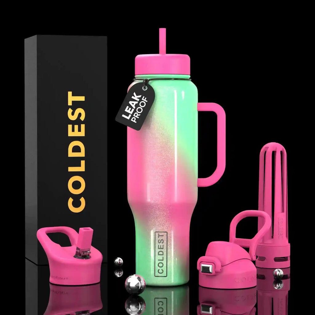 COLDEST PINK STAINLESS STEEL WATER BOTTLE 5 PIECE SET