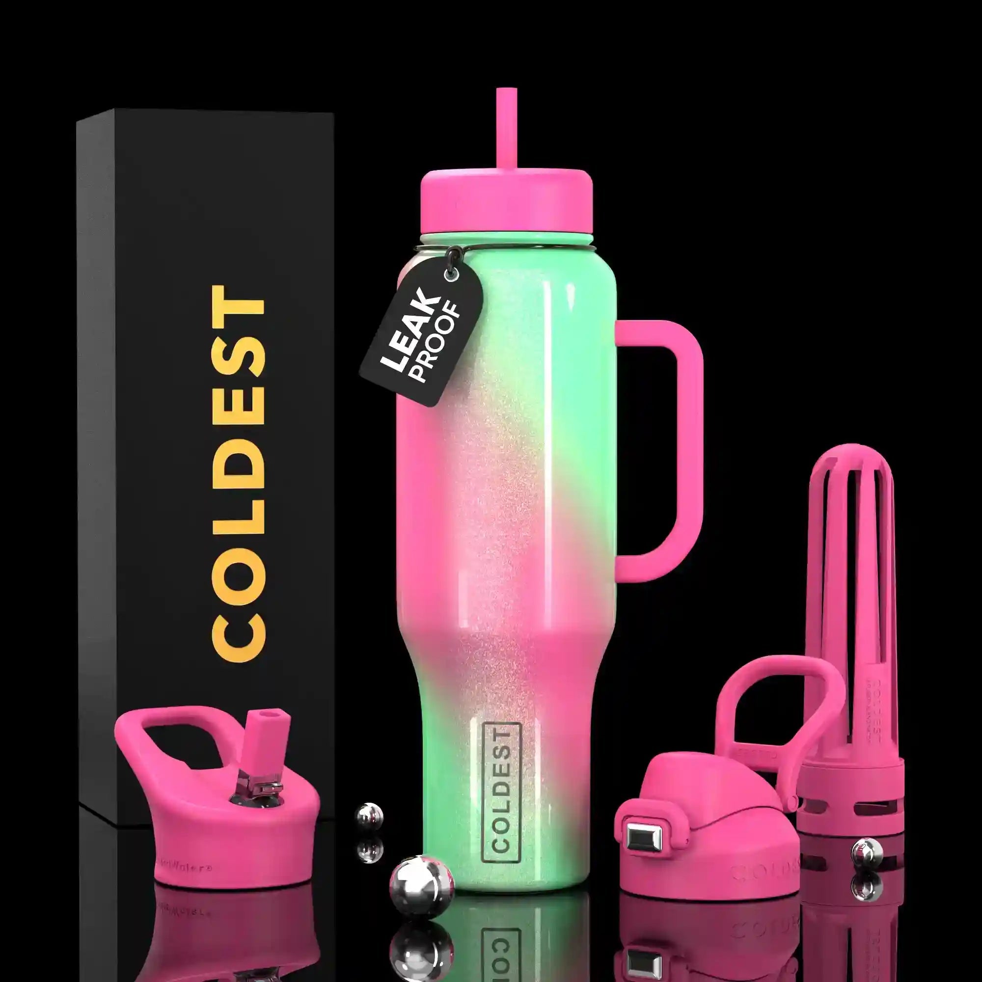COLDEST PINK STAINLESS STEEL WATER BOTTLE 5 PIECE SET