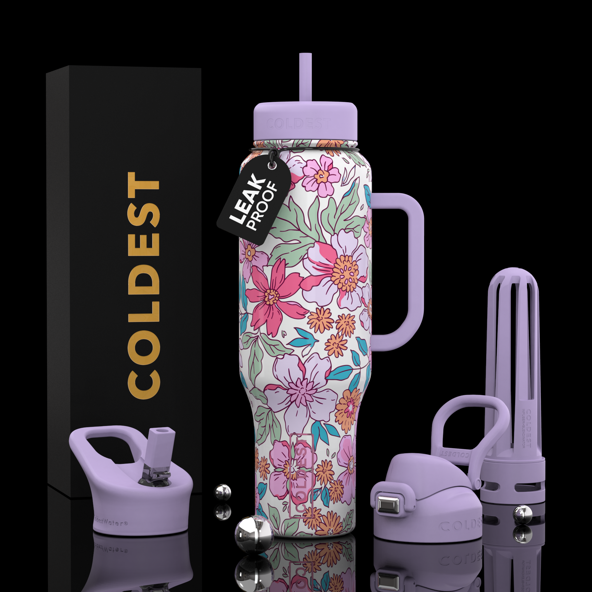 COLDEST PINK STAINLESS STEEL WATER BOTTLE 5 PIECE SET