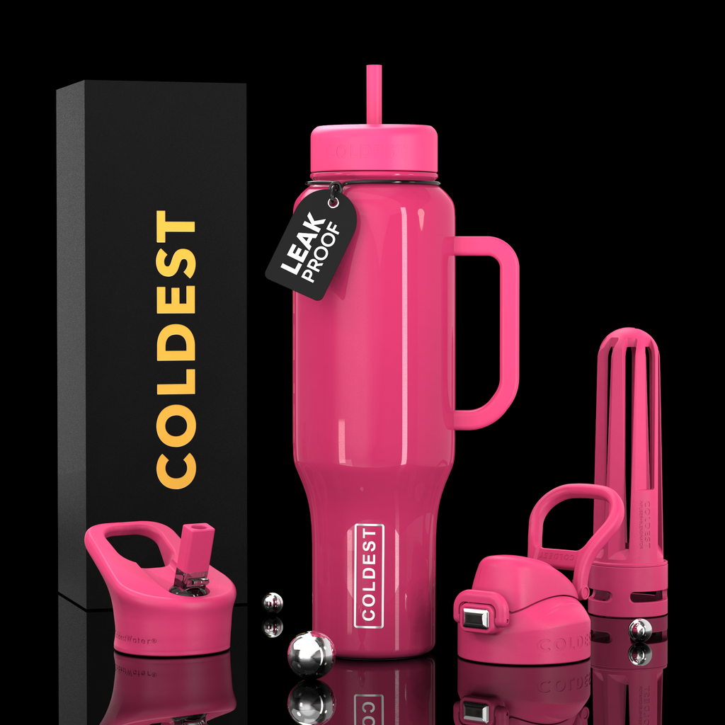 COLDEST PINK STAINLESS STEEL WATER BOTTLE 5 PIECE SET