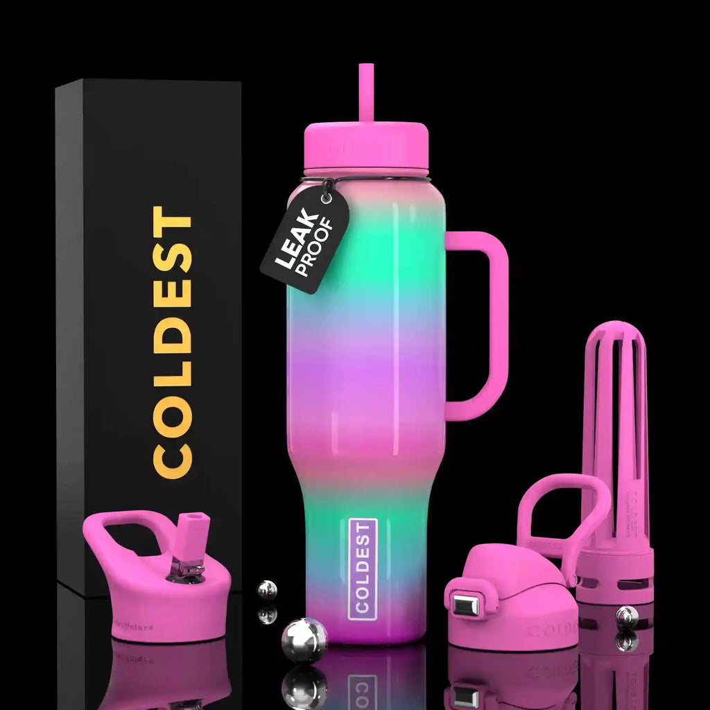 COLDEST PINK STAINLESS STEEL WATER BOTTLE 5 PIECE SET