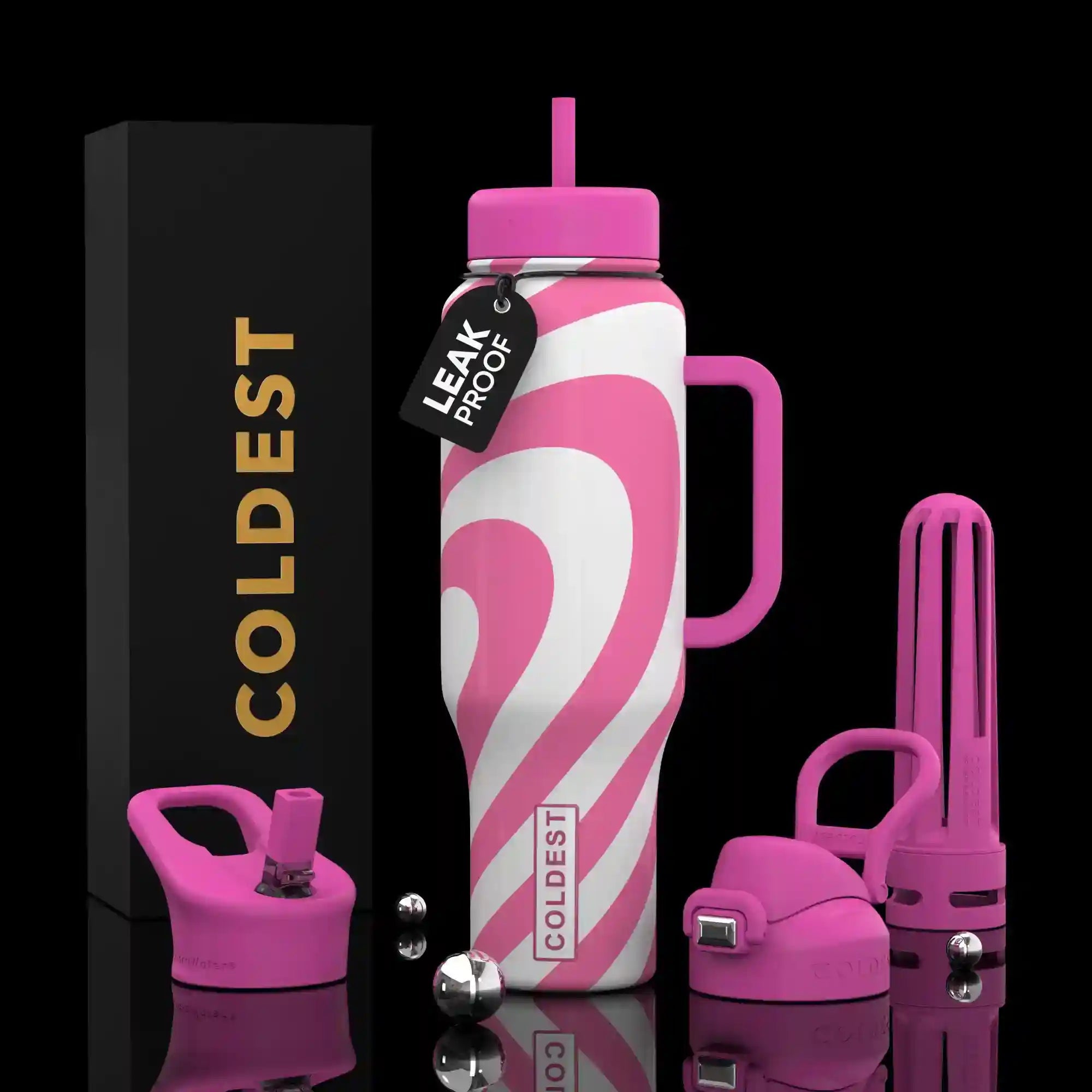 COLDEST PINK STAINLESS STEEL WATER BOTTLE 5 PIECE SET