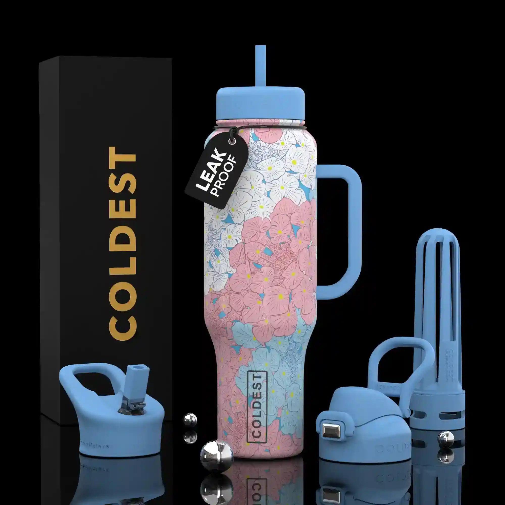 COLDEST PINK STAINLESS STEEL WATER BOTTLE 5 PIECE SET