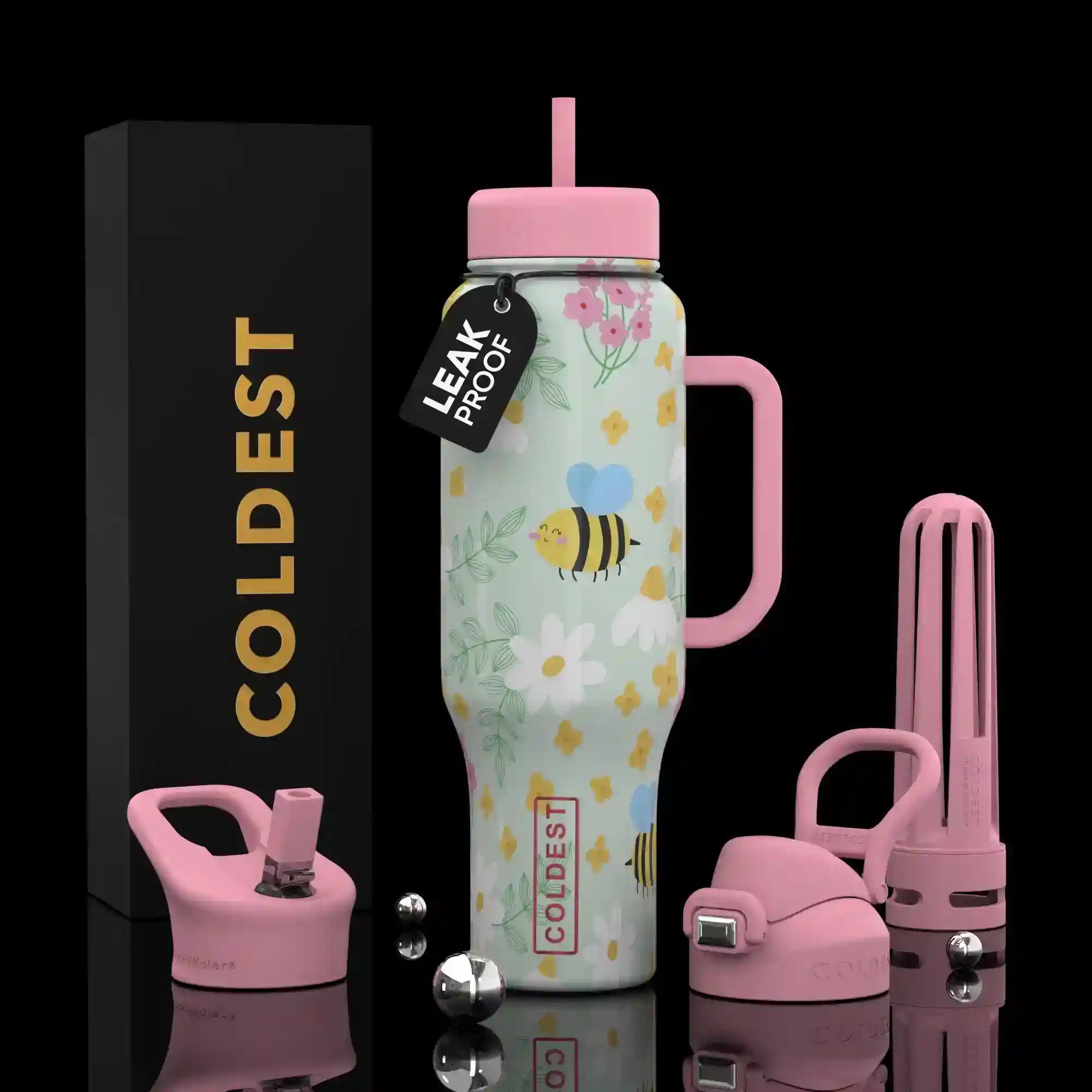COLDEST PINK STAINLESS STEEL WATER BOTTLE 5 PIECE SET