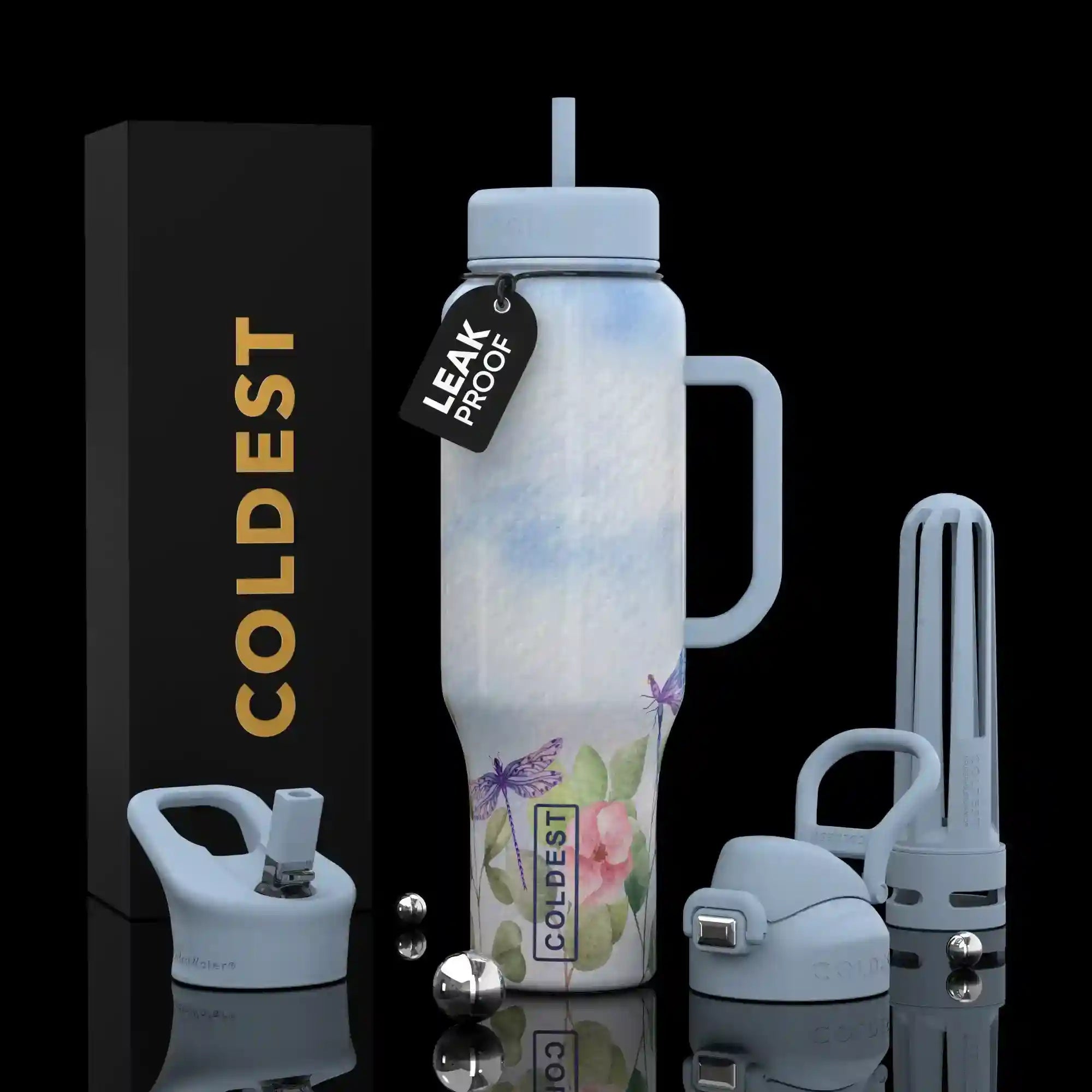 COLDEST PINK STAINLESS STEEL WATER BOTTLE 5 PIECE SET