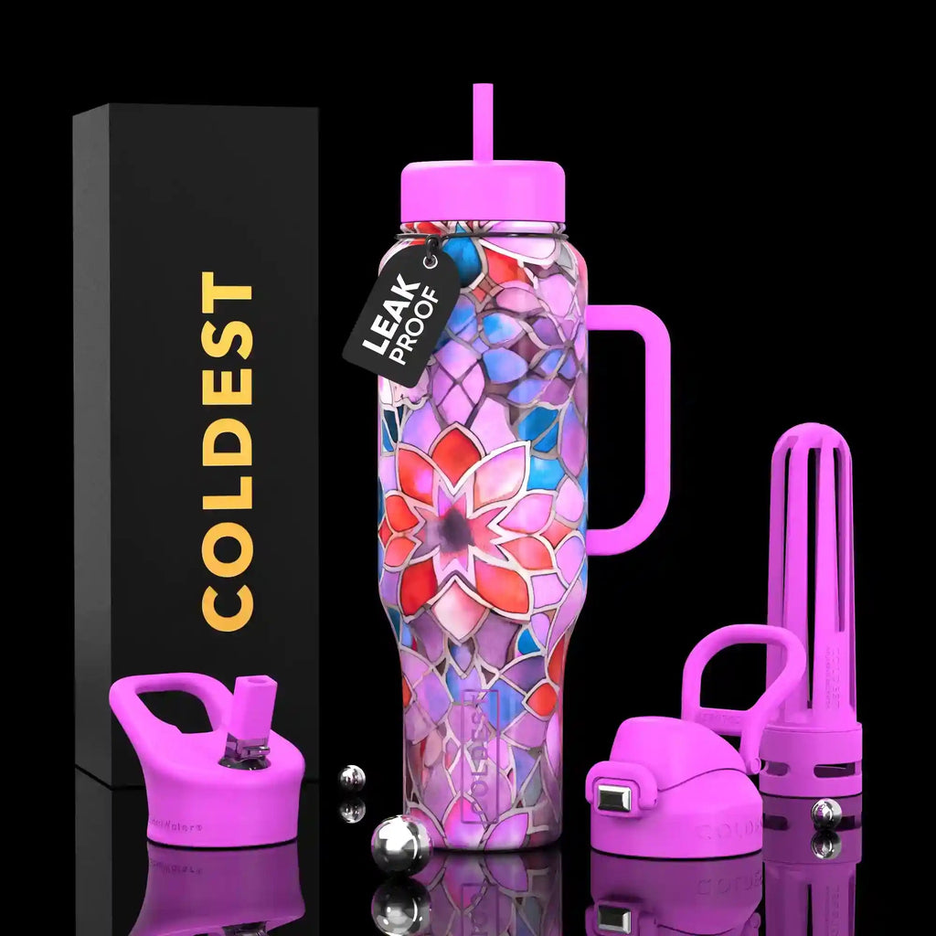 COLDEST PINK STAINLESS STEEL WATER BOTTLE 5 PIECE SET