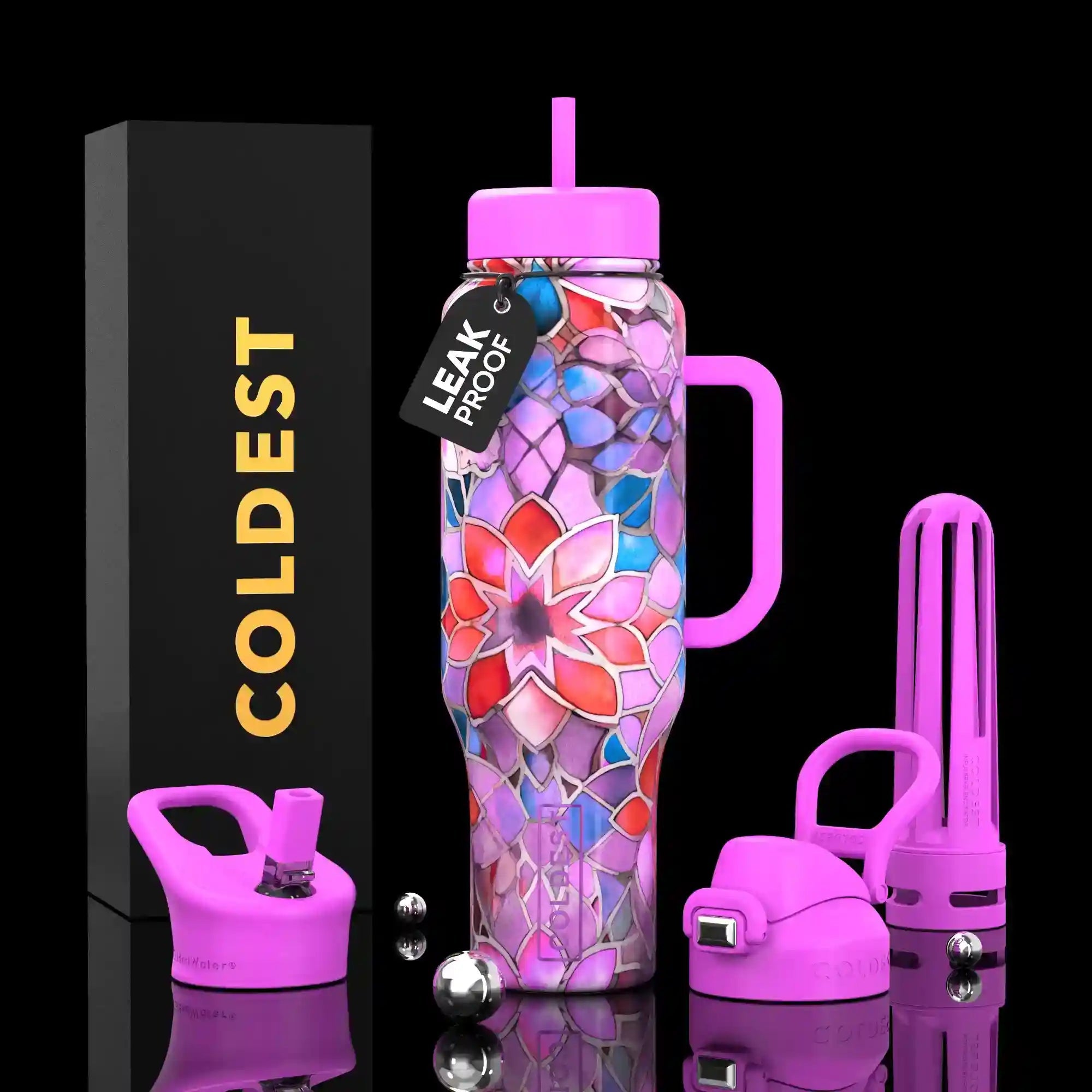 COLDEST PINK STAINLESS STEEL WATER BOTTLE 5 PIECE SET