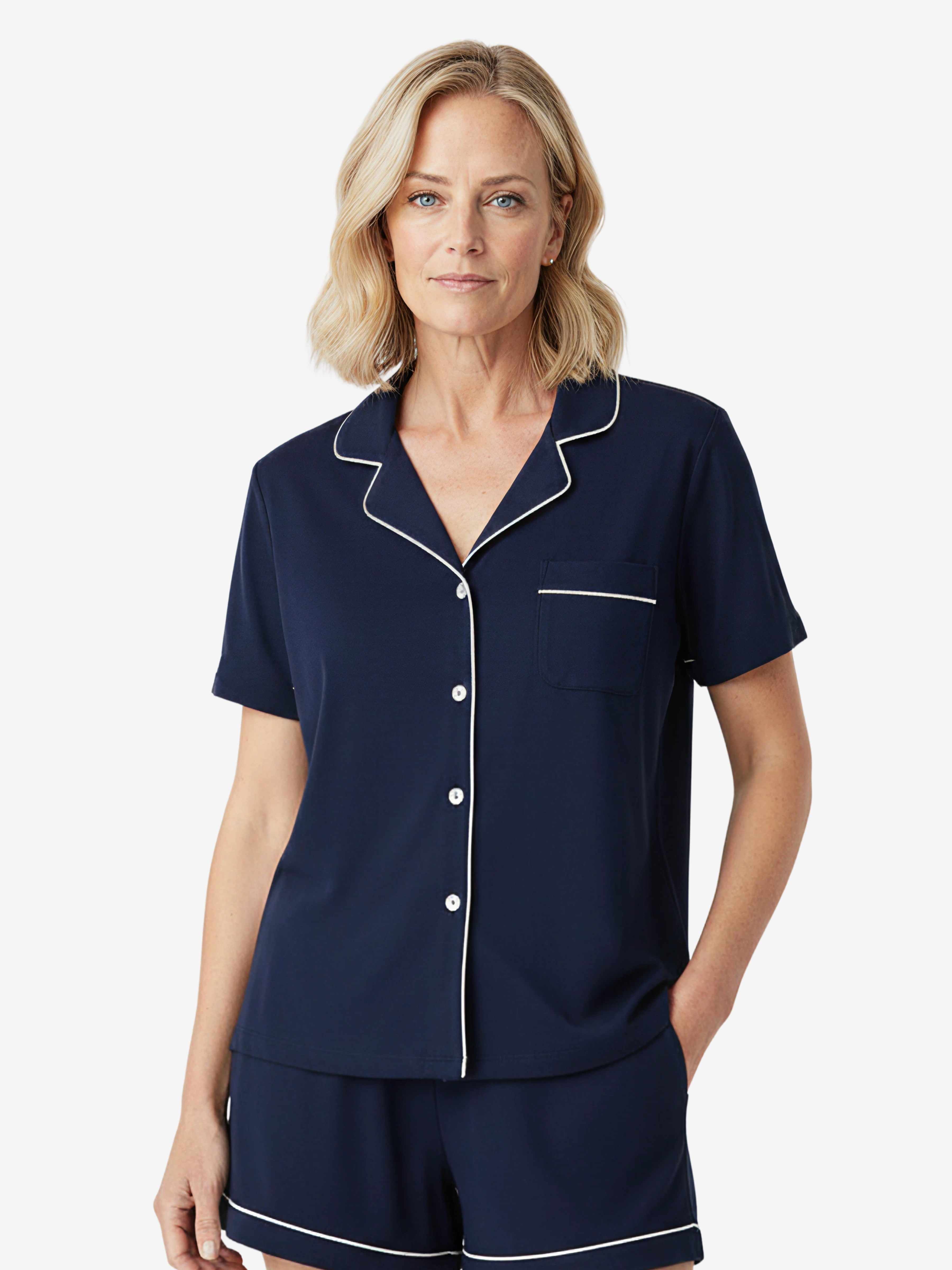 Women’s Short Sleeve Button-Up Lounge-ware Pajama Shirt
