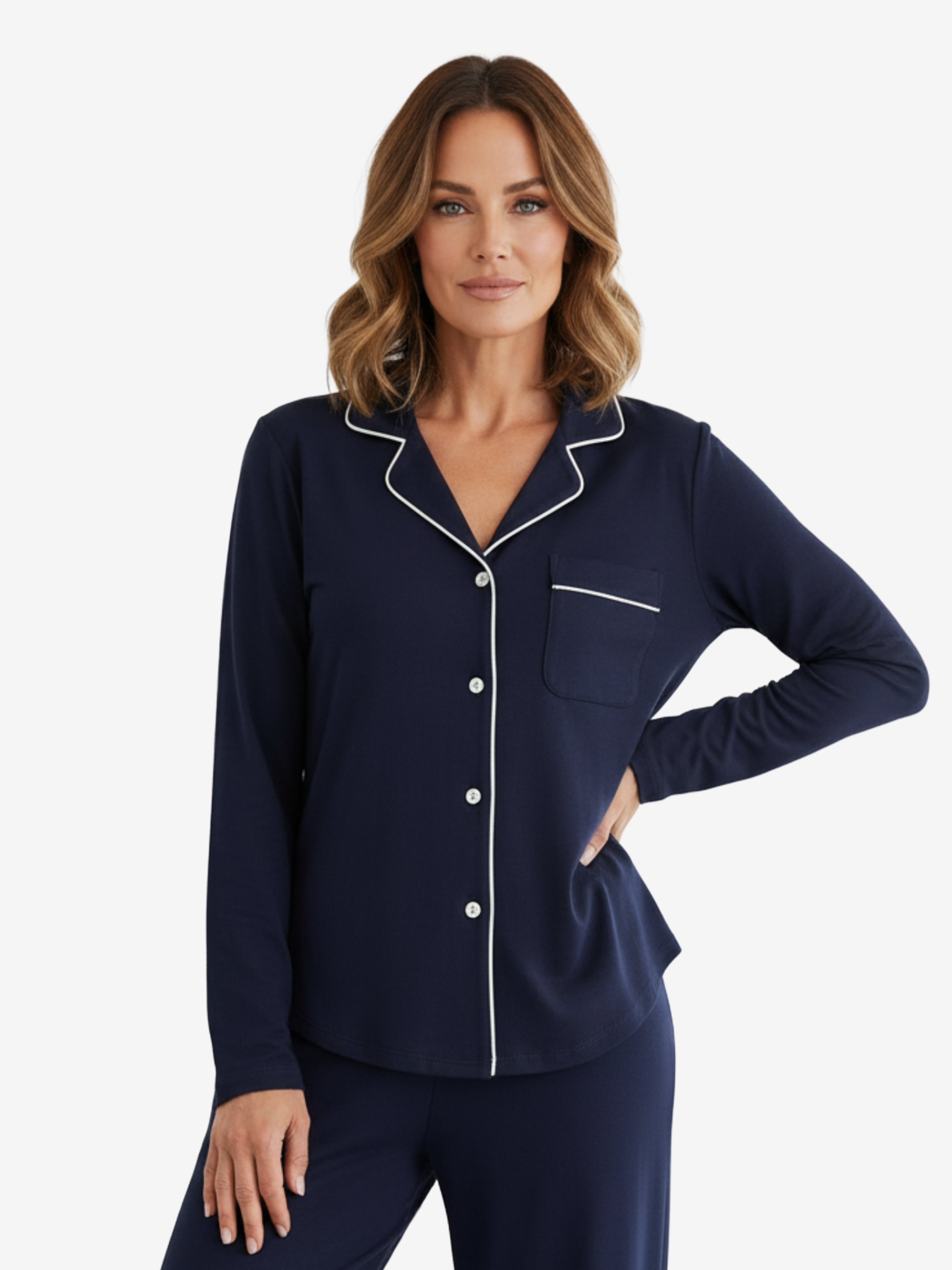 Women’s Long Sleeve Button Up Loungeware Pajama Shirt