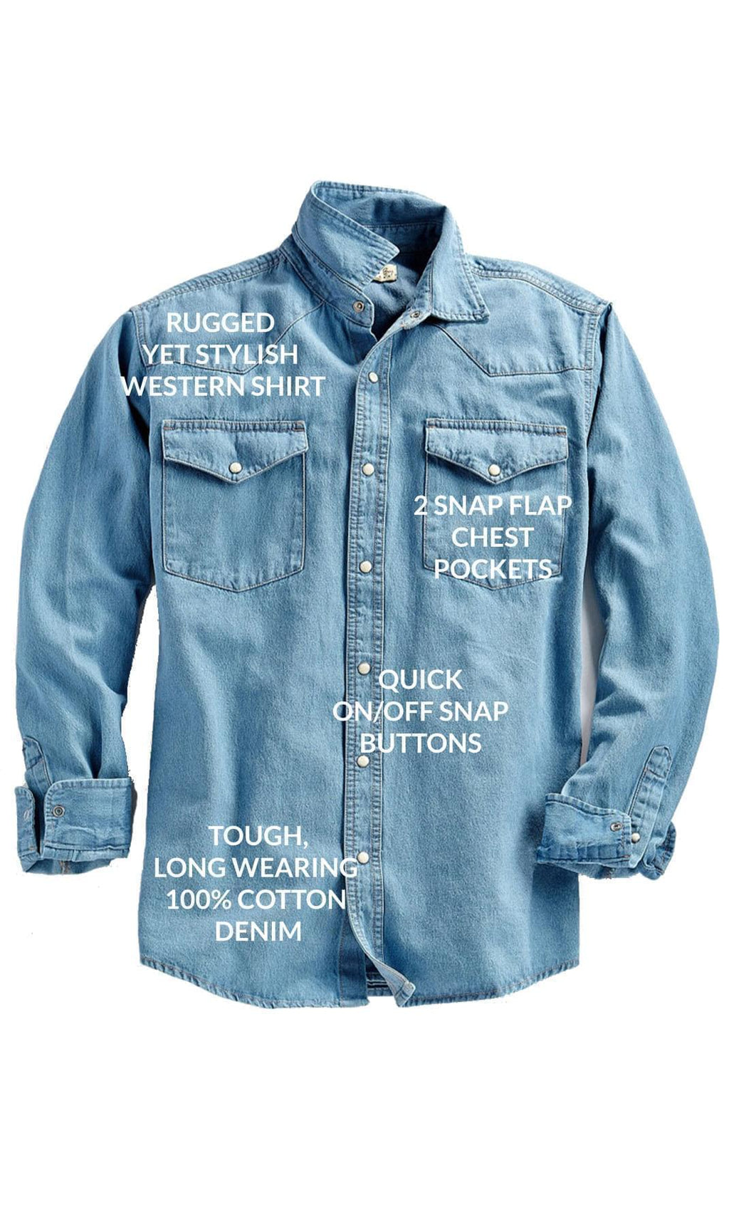 Front Double Pocket Men’s Button-Down Denim Long-Sleeve Casual Dress Shirt