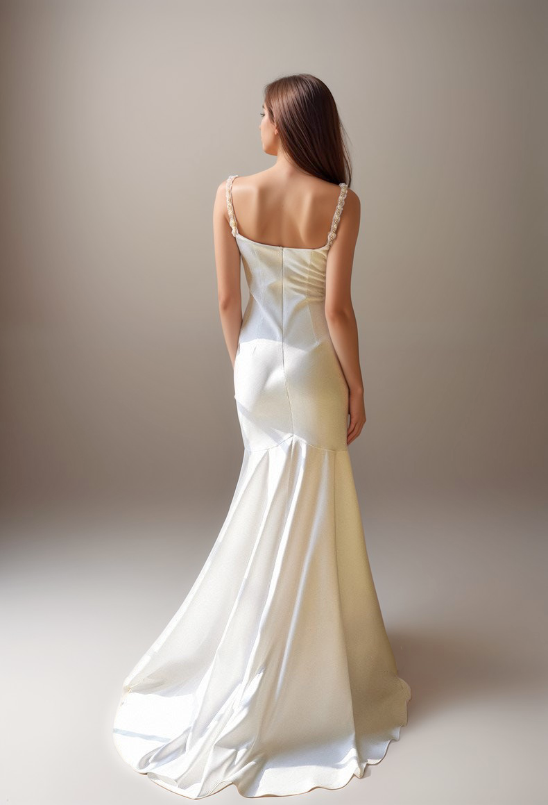 Satin Mermaid Thin Strap Wedding Gown