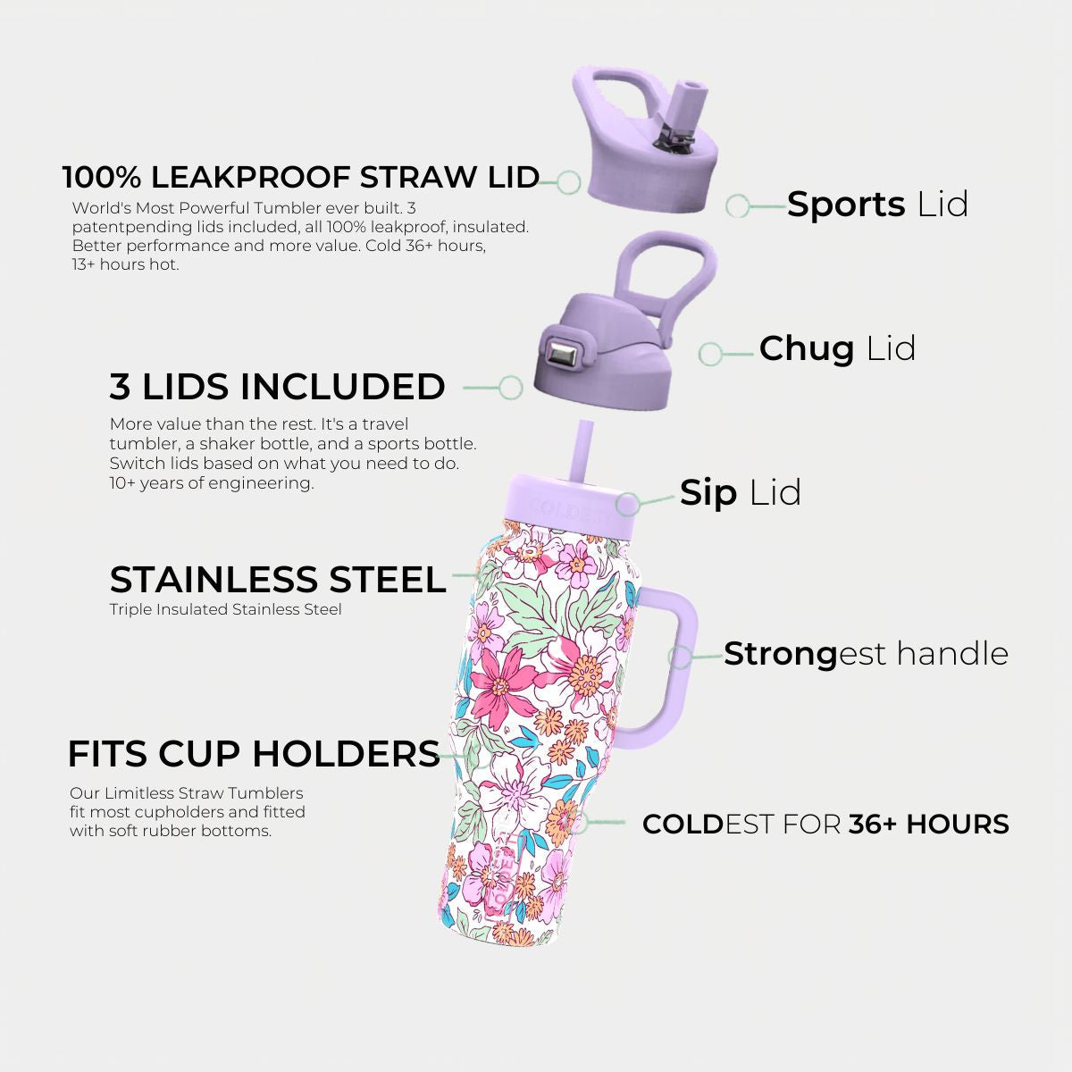 COLDEST PINK STAINLESS STEEL WATER BOTTLE 5 PIECE SET