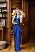 Royal Blue V-Neck, Hollow Back, Satin Cocktail Dress