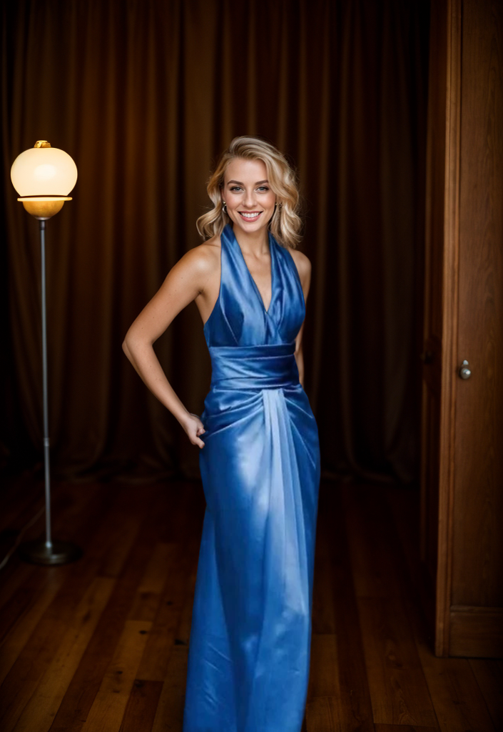Royal Blue V-Neck, Hollow Back, Satin Cocktail Dress