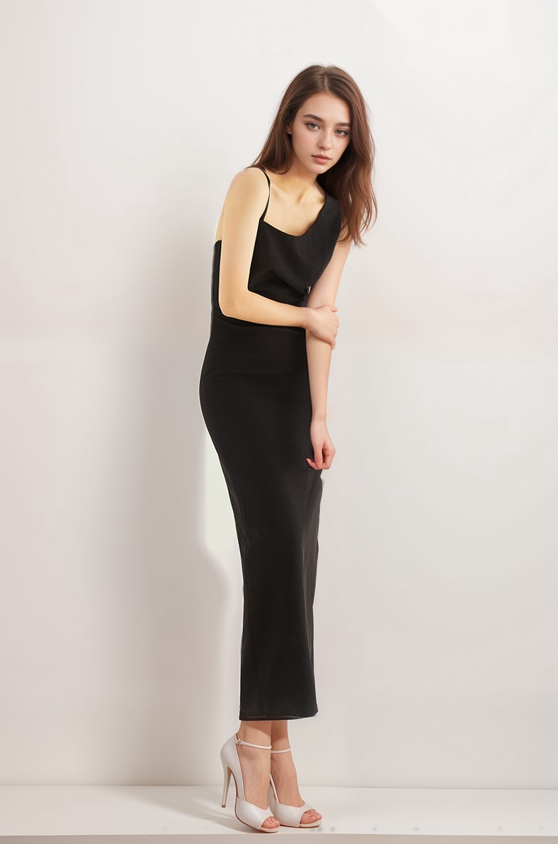 Little Black Cocktail Dress-Asymmetrical Strappy Cocktail Dinner Party Dress