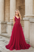 Ruby Red V-Neck Formal Dress