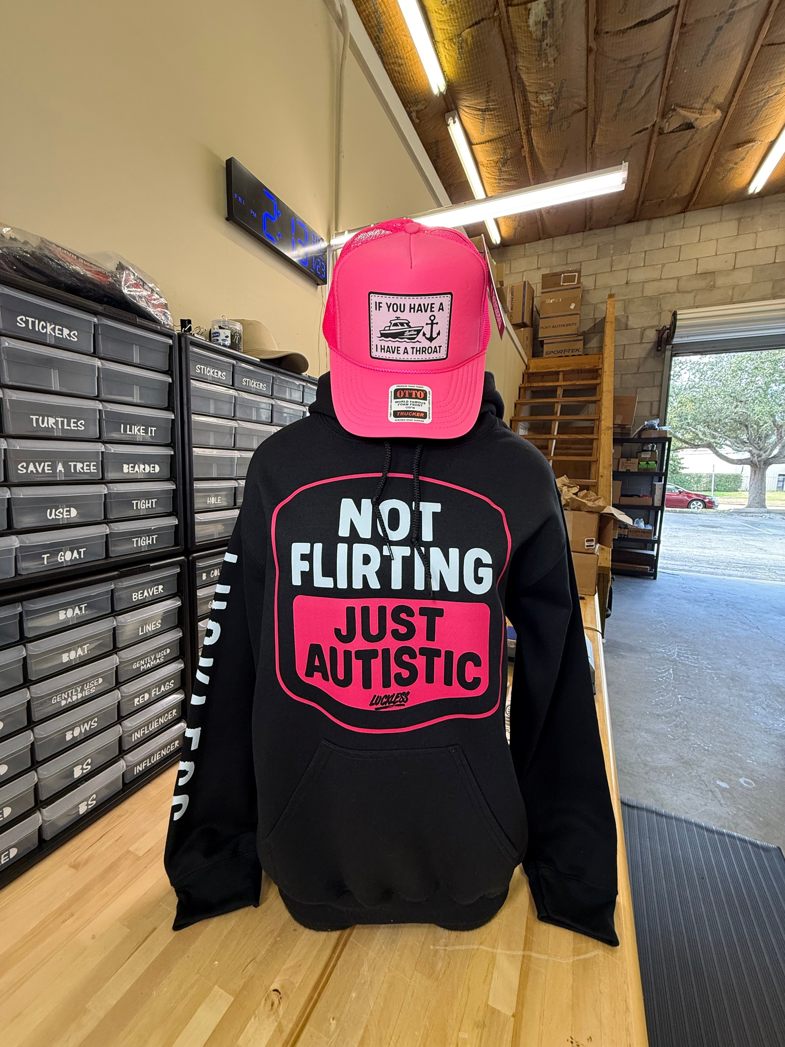 Not Flirting! Just Autistic Premium Hoodie by Luckless Outfitters