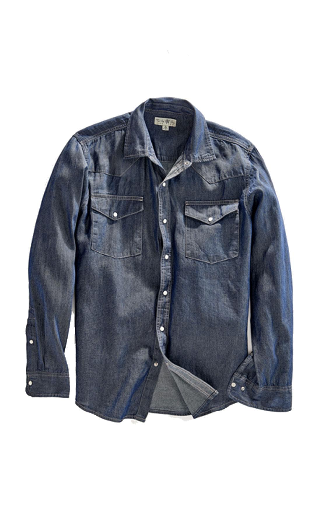 Front Double Pocket Men’s Button-Down Denim Long-Sleeve Casual Dress Shirt