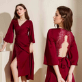 Satin V Neck Tie Dress W/ Keyhole Back—Nightgown