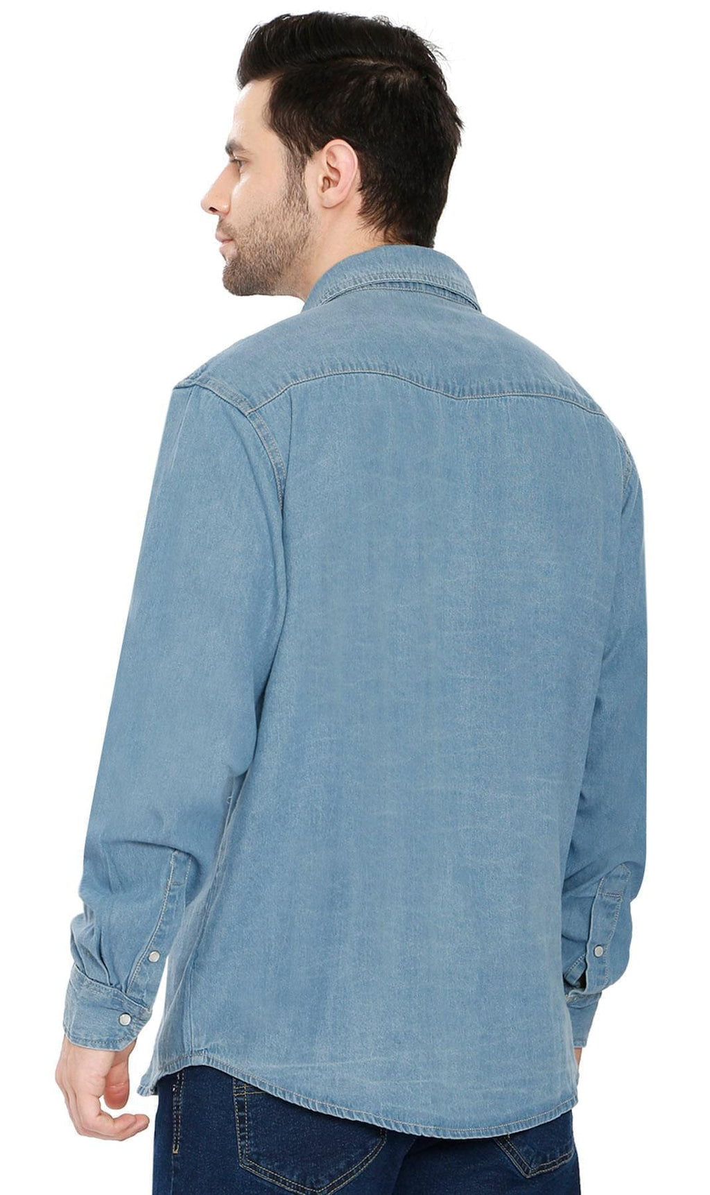 Front Double Pocket Men’s Button-Down Denim Long-Sleeve Casual Dress Shirt