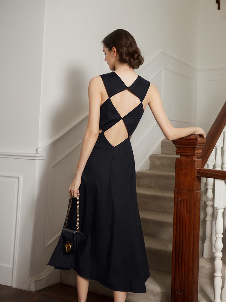 Black Satin Dress Diamond Backdrop Design