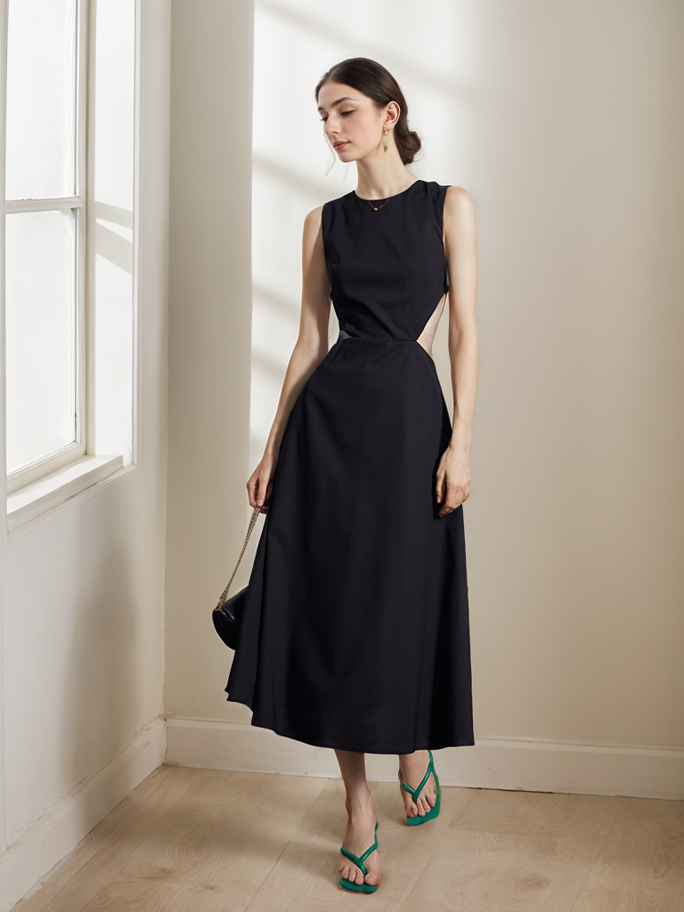 Black Satin Dress Diamond Backdrop Design