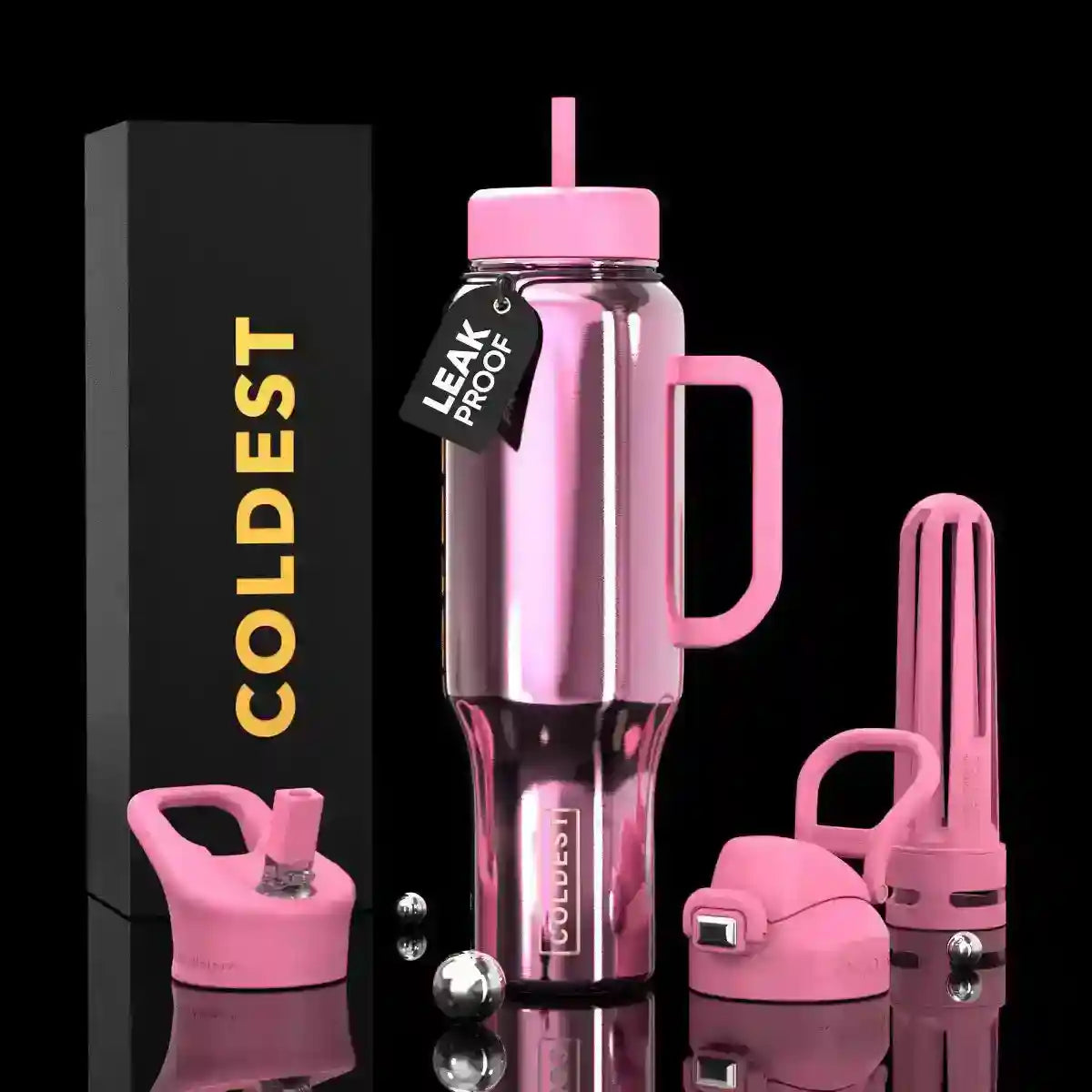 COLDEST PINK STAINLESS STEEL WATER BOTTLE 5 PIECE SET