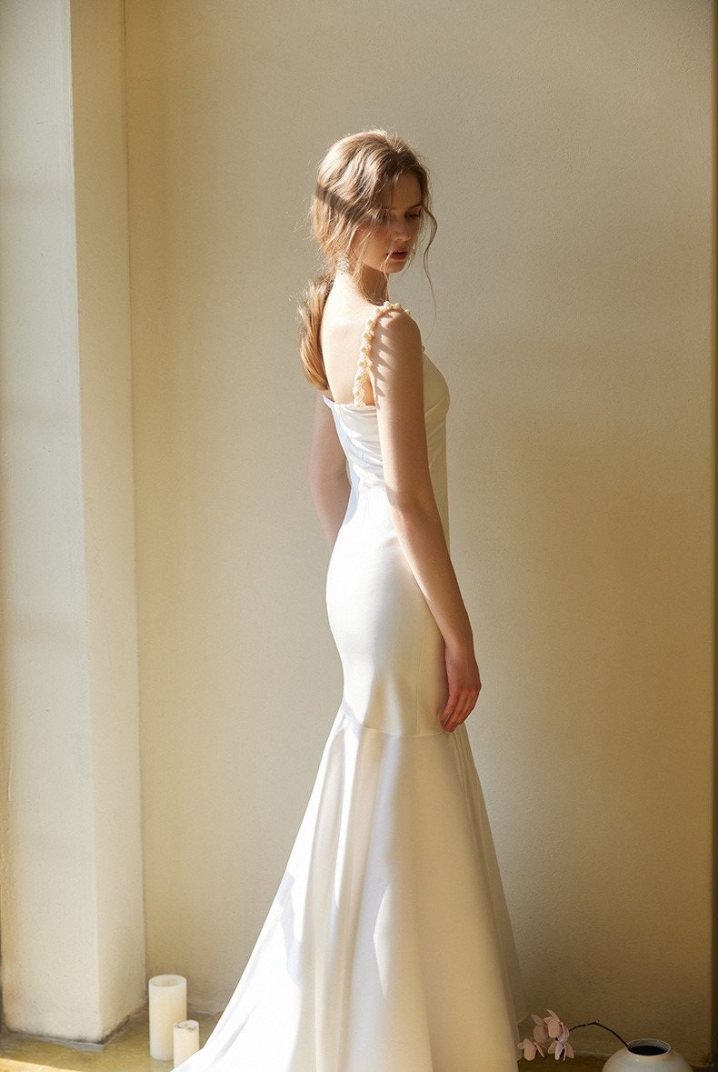 Satin Mermaid Thin Strap Wedding Gown