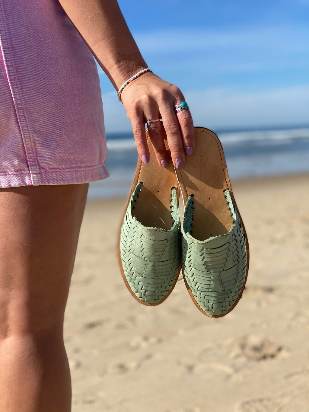 Women’s Casual Sandal Huarache Slip-On Shoes Cream & Teal