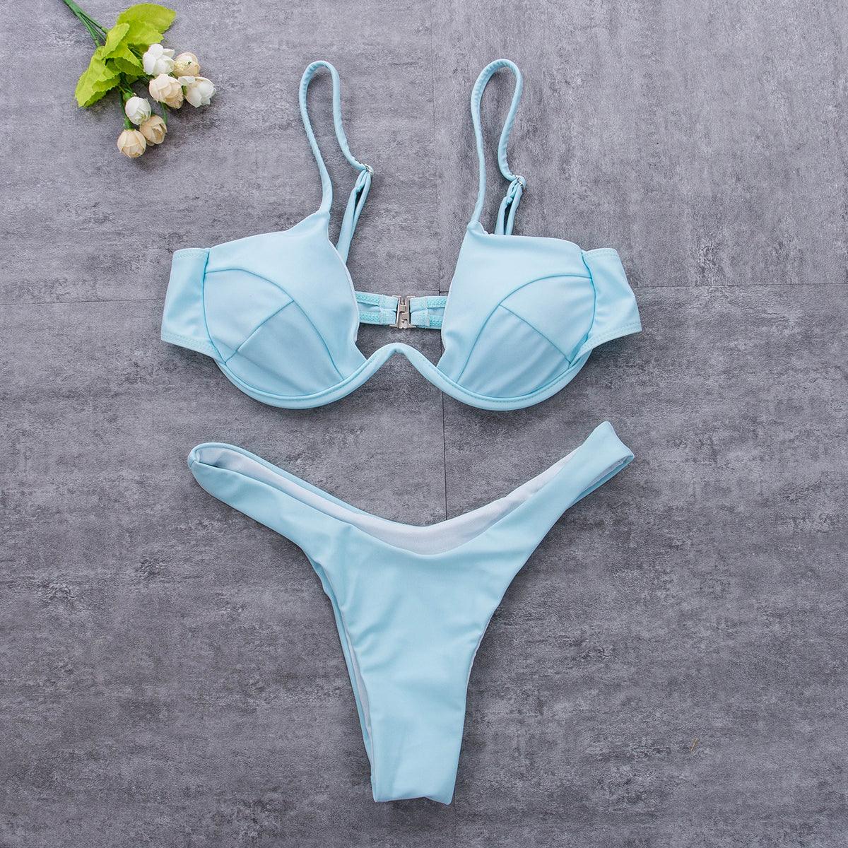 2 Piece Bikini Wire Push-Up Top & High Rise Thong Style Bottom