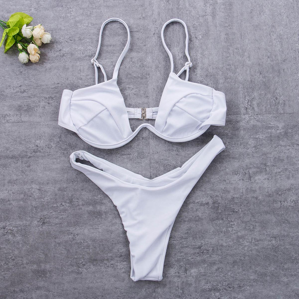 2 Piece Bikini Wire Push-Up Top & High Rise Thong Style Bottom