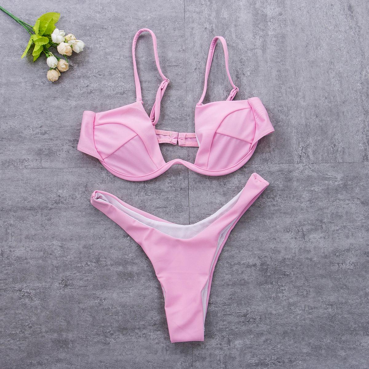 2 Piece Bikini Wire Push-Up Top & High Rise Thong Style Bottom
