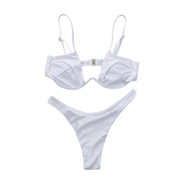 2 Piece Bikini Wire Push-Up Top & High Rise Thong Style Bottom