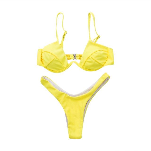 2 Piece Bikini Wire Push-Up Top & High Rise Thong Style Bottom