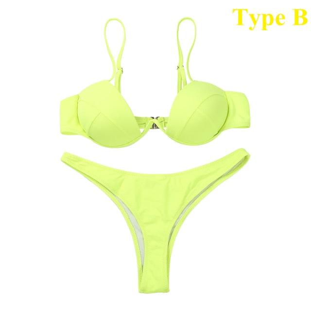 2 Piece Bikini Wire Push-Up Top & High Rise Thong Style Bottom